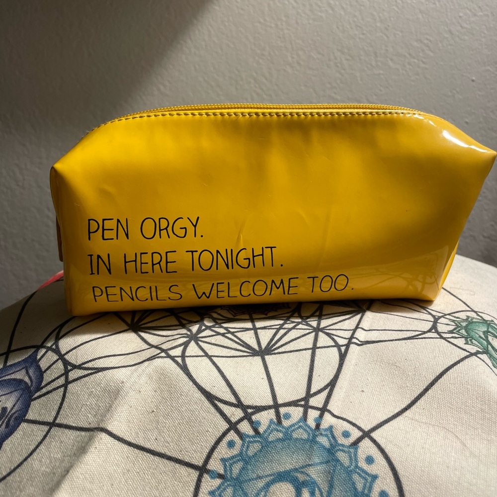 Yellow Pencil Case with Fun Text